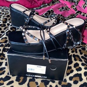 Fashion Nova Lace Up Wedge Sandals Sz 10